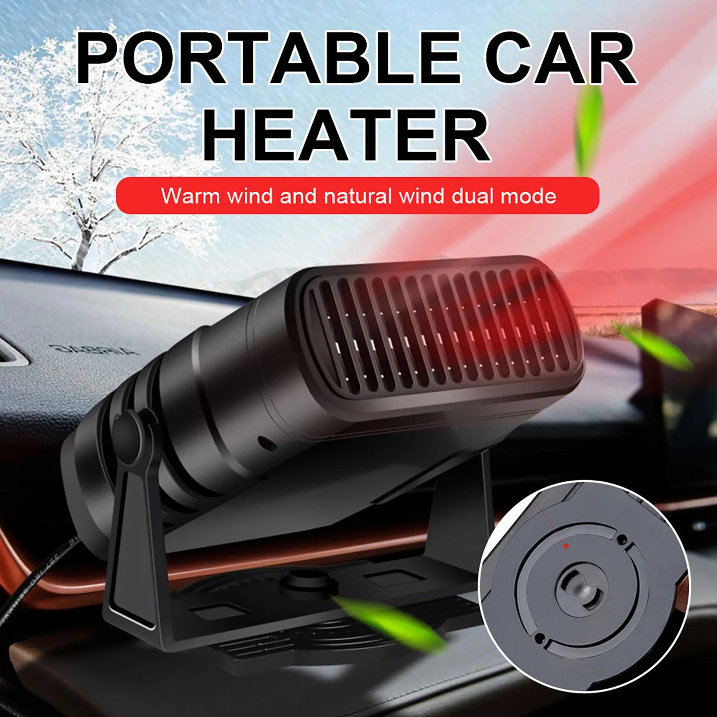 12V/24V Car Windshield Defogger, Defroster. 2 in 1 Heating Fan 360 Degree Rotating Heater