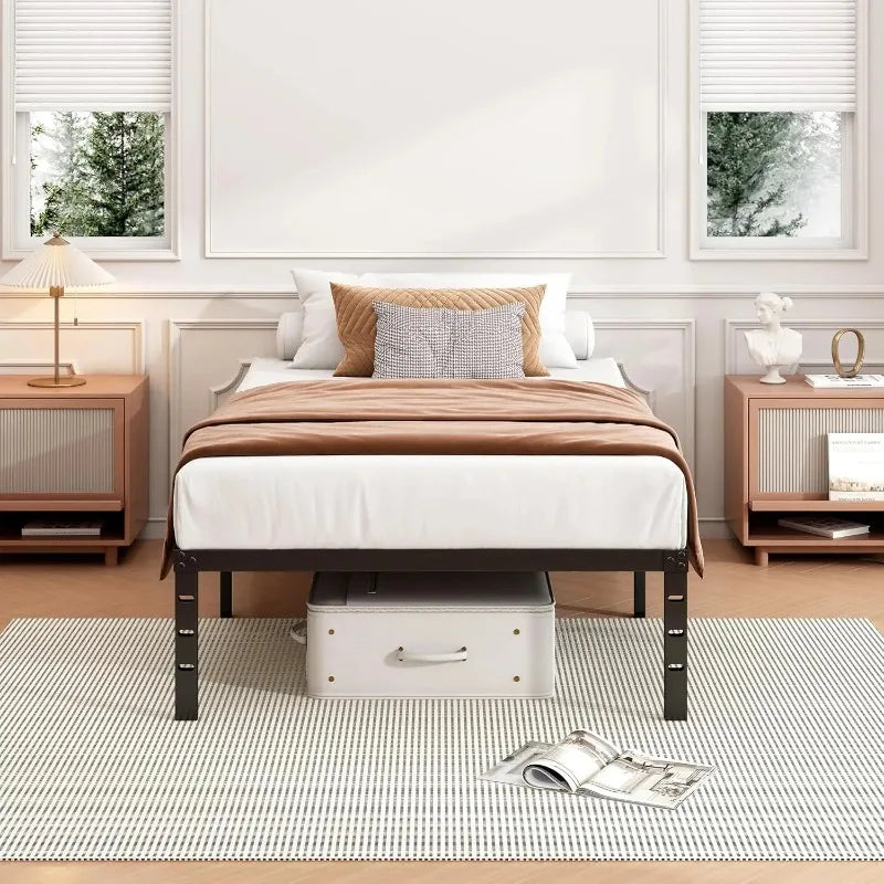 No Box Spring Needed, Heavy Duty Twin Bed Frame - Sturdy Metal Platform Twin Size, 74.6"L x 37.6"W x 18"H