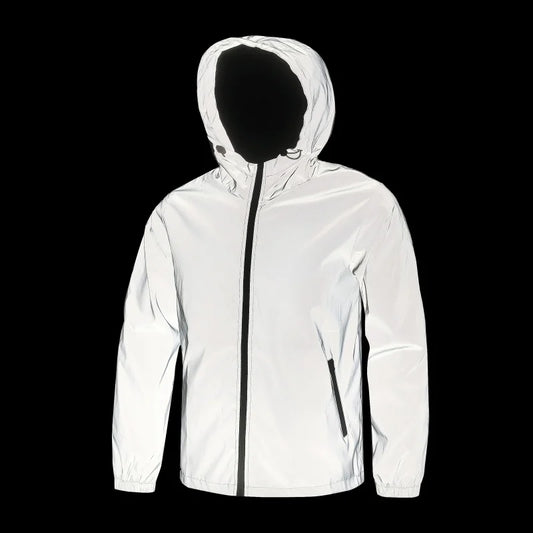 Mens  Night Reflective Jacket Waterproof Zipper Windbreaker Hooded Jacket