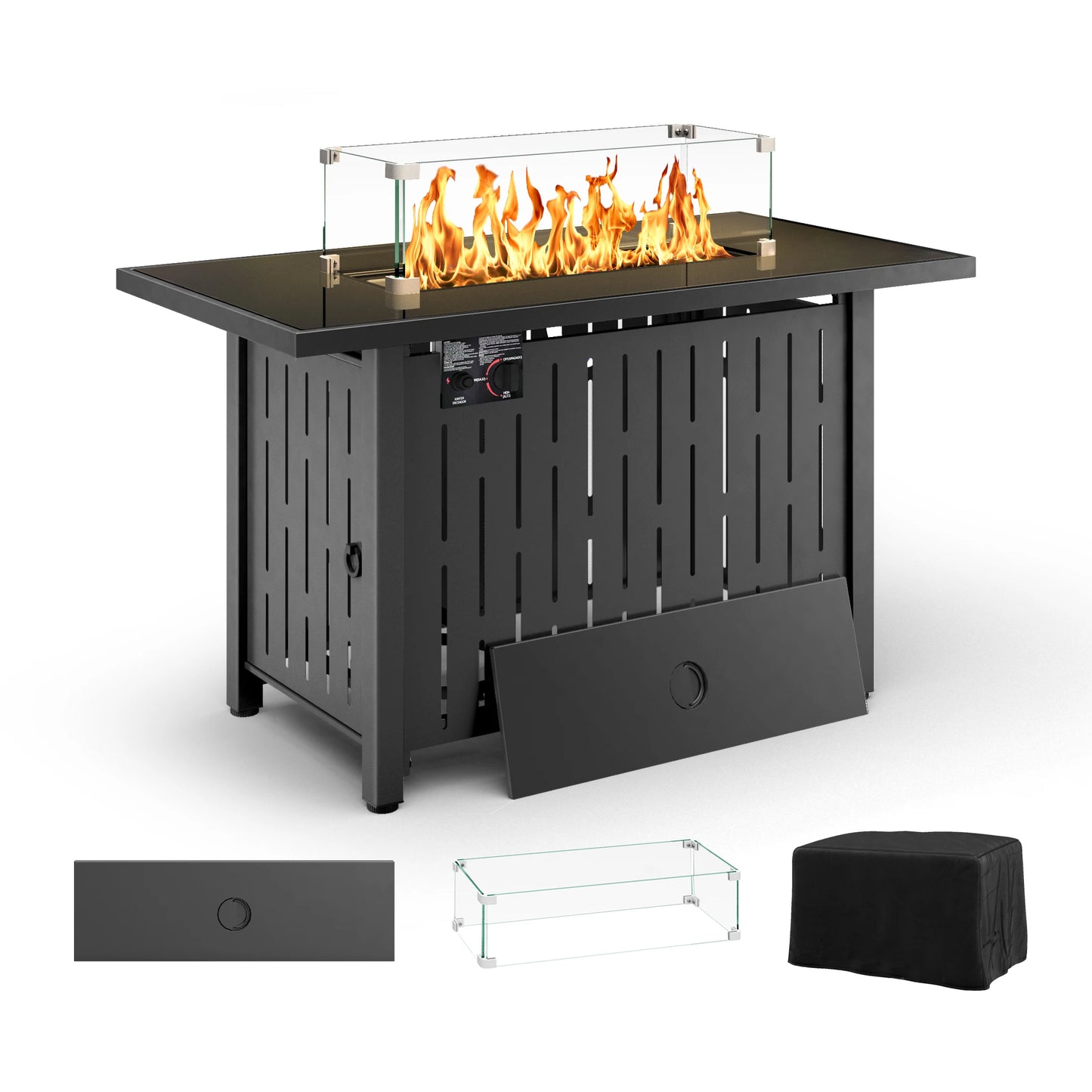 42 Inch Gas Fire Pit Table, 50,000 BTU Propane Pit, for Outside with Steel Lid and Waterproof Cover, 2 in 1 Firepit Table