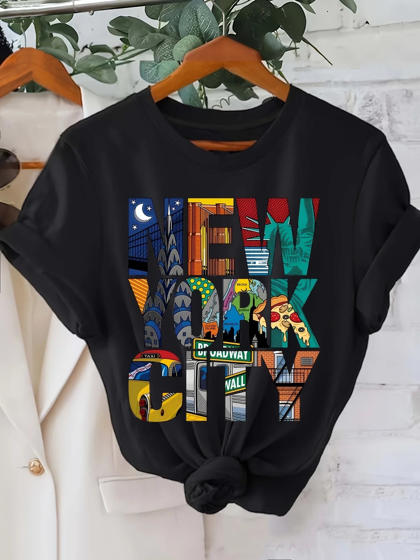 Oversized New York City Print T-Shirt | Short Sleeve Crew Neck Casual Top for Women