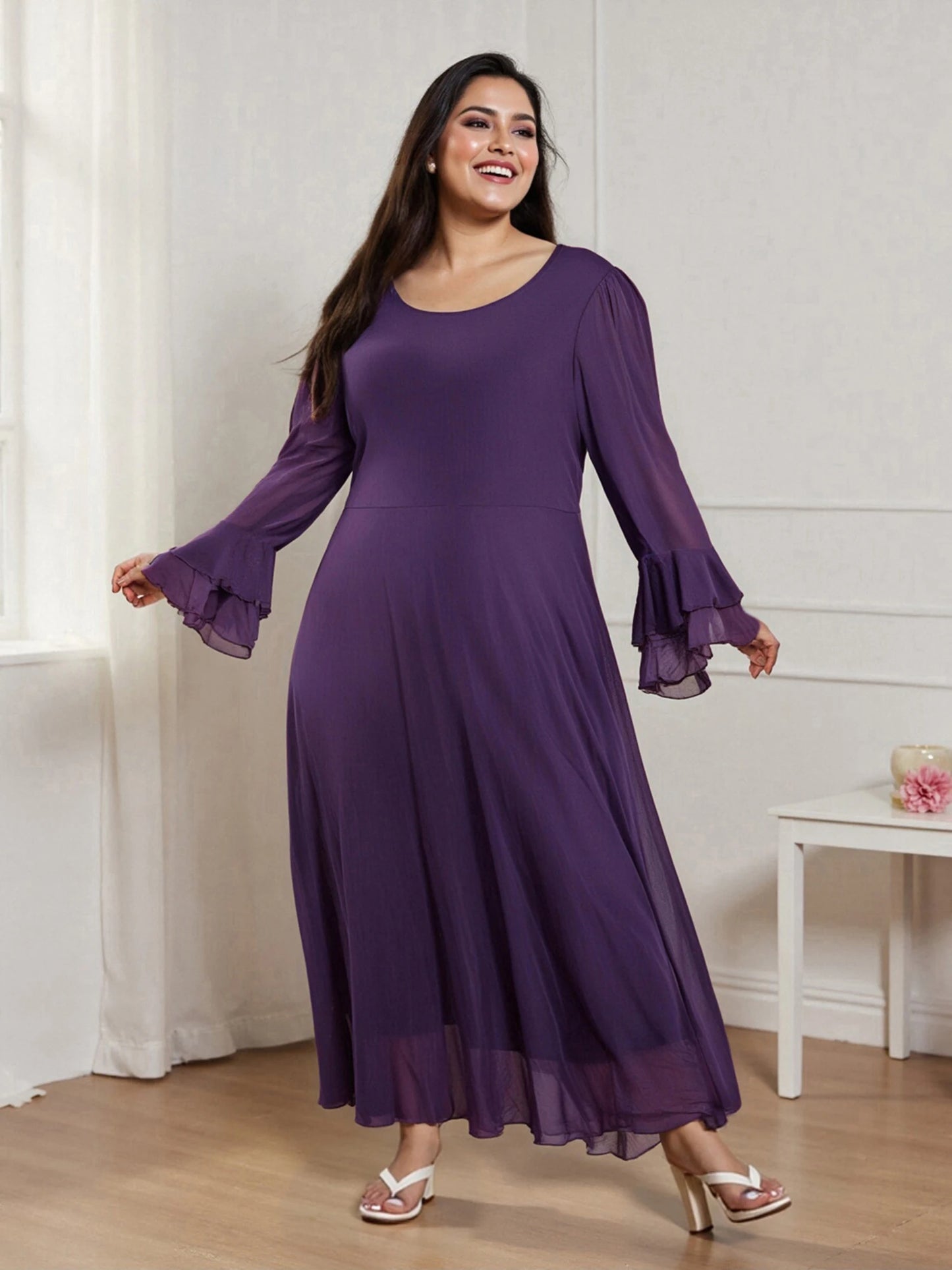 Elegant Maxi Dress Stylish V-Neck Long Sleeve