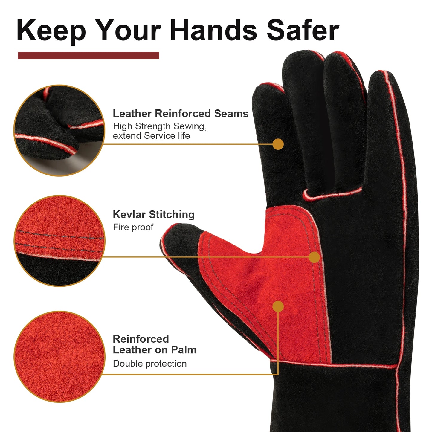 Cowskin Leather Barbecue Grill glove, Heat Resistant Long Sleeve
