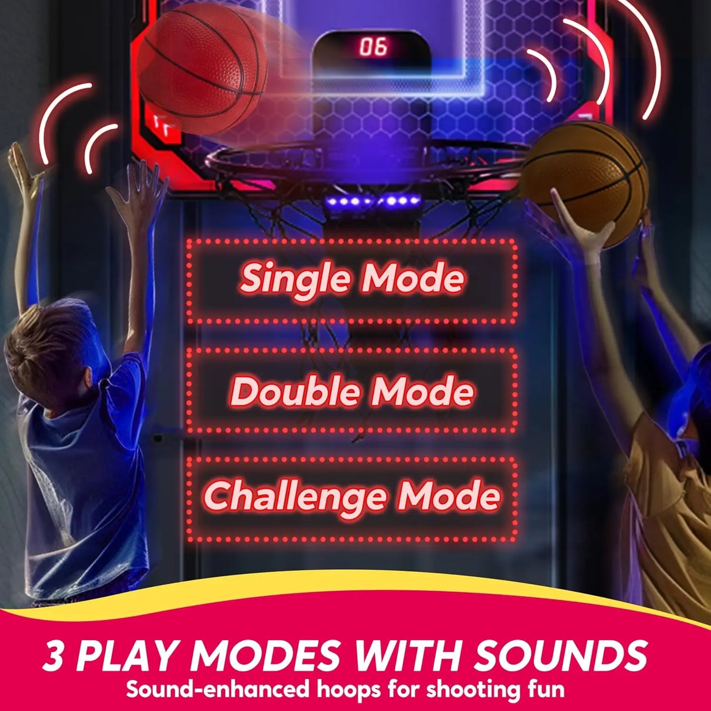 Mini Basketball Hoop Light Up Over The Door Basket Ball Hoop for Kids Toys Birthday Gifts with Scoreboard & 4 Balls