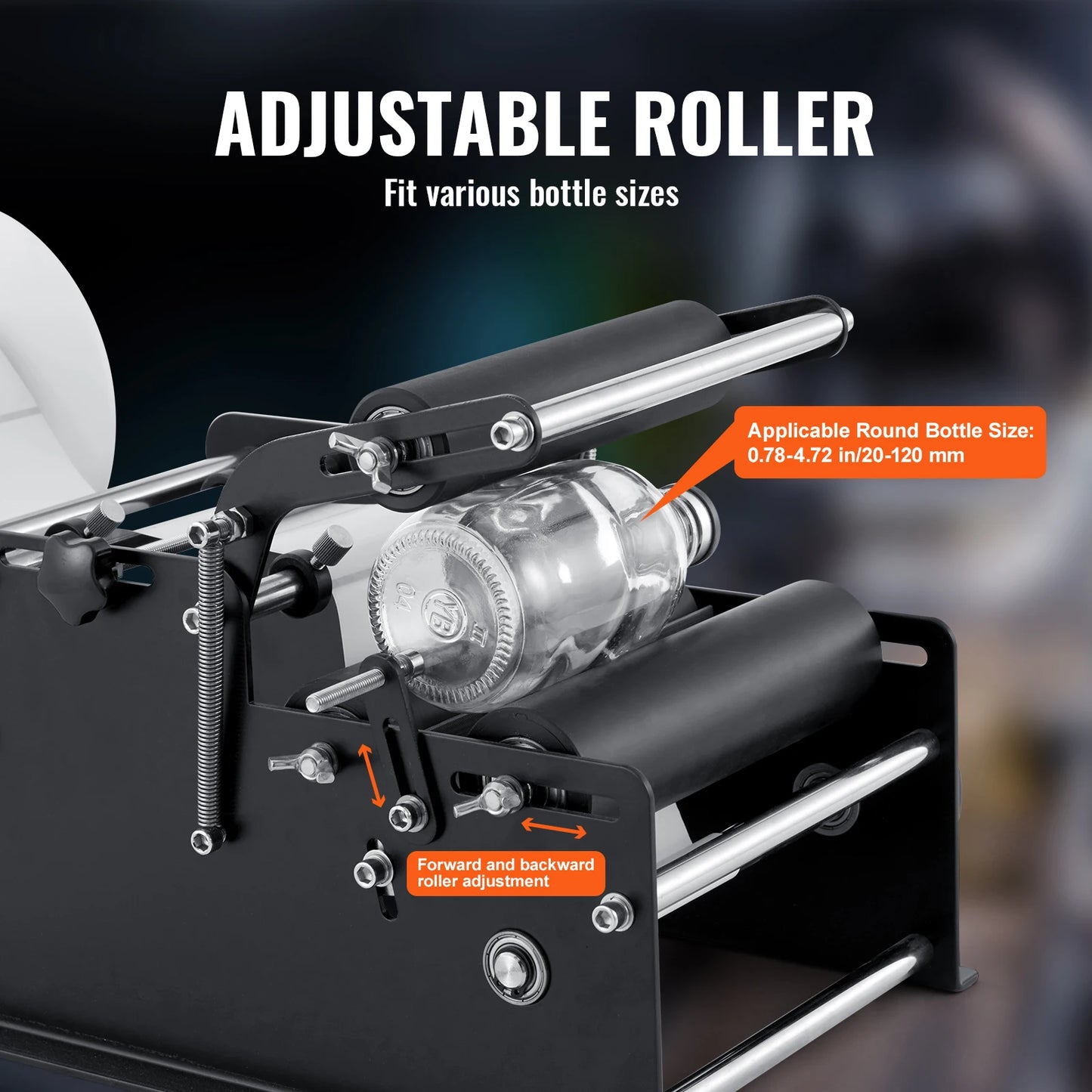 Manual Round Bottle Labeling Machine 15-20pcs/min Adjustable Labeler for Bottles Dia 0.78-4.72 in (with Pressing Bar)