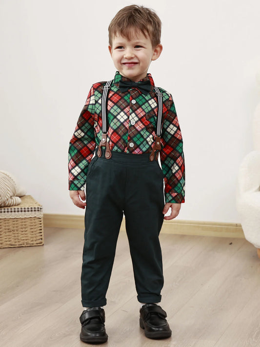 Toddler Boy Clothes 1-5T Suit, Long Sleeve Shirt + Suspender, Pants + Bowtie