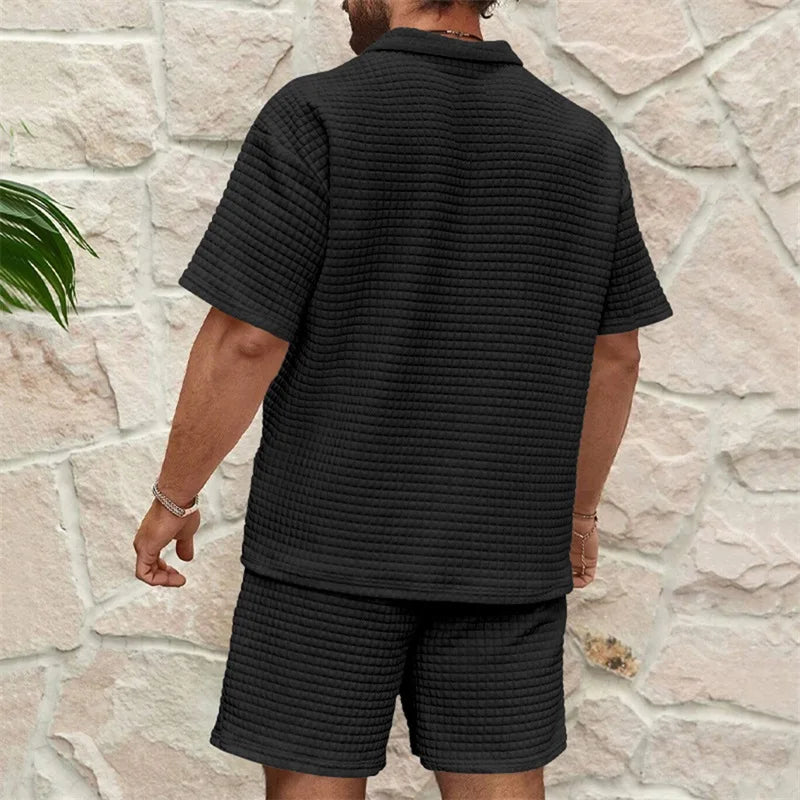 Men s Casual Outfit Short Sleeve Tee with Drawstring Shorts