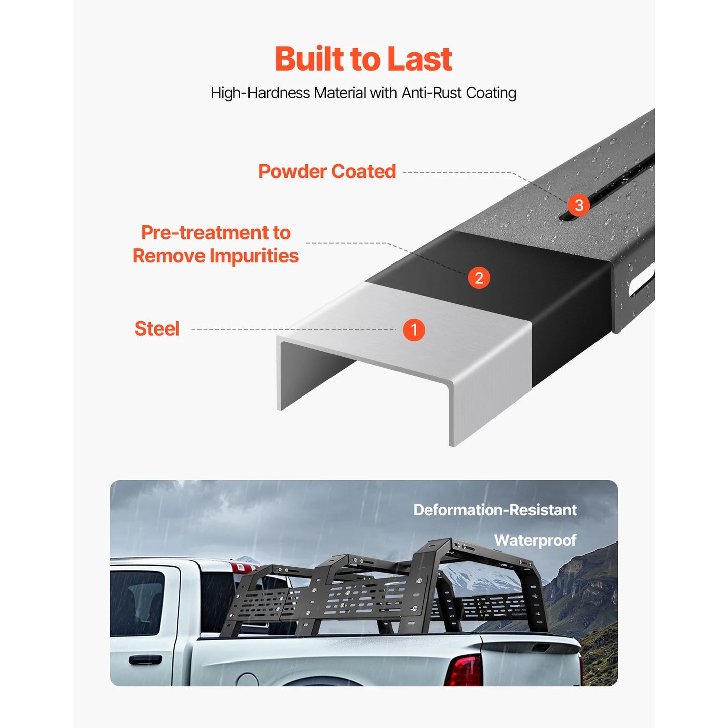 Overland Truck Bed Rack 49.2-67.9 in Width  Rack w/ Sidebar 900 lbs Static Capacity Duty Steel