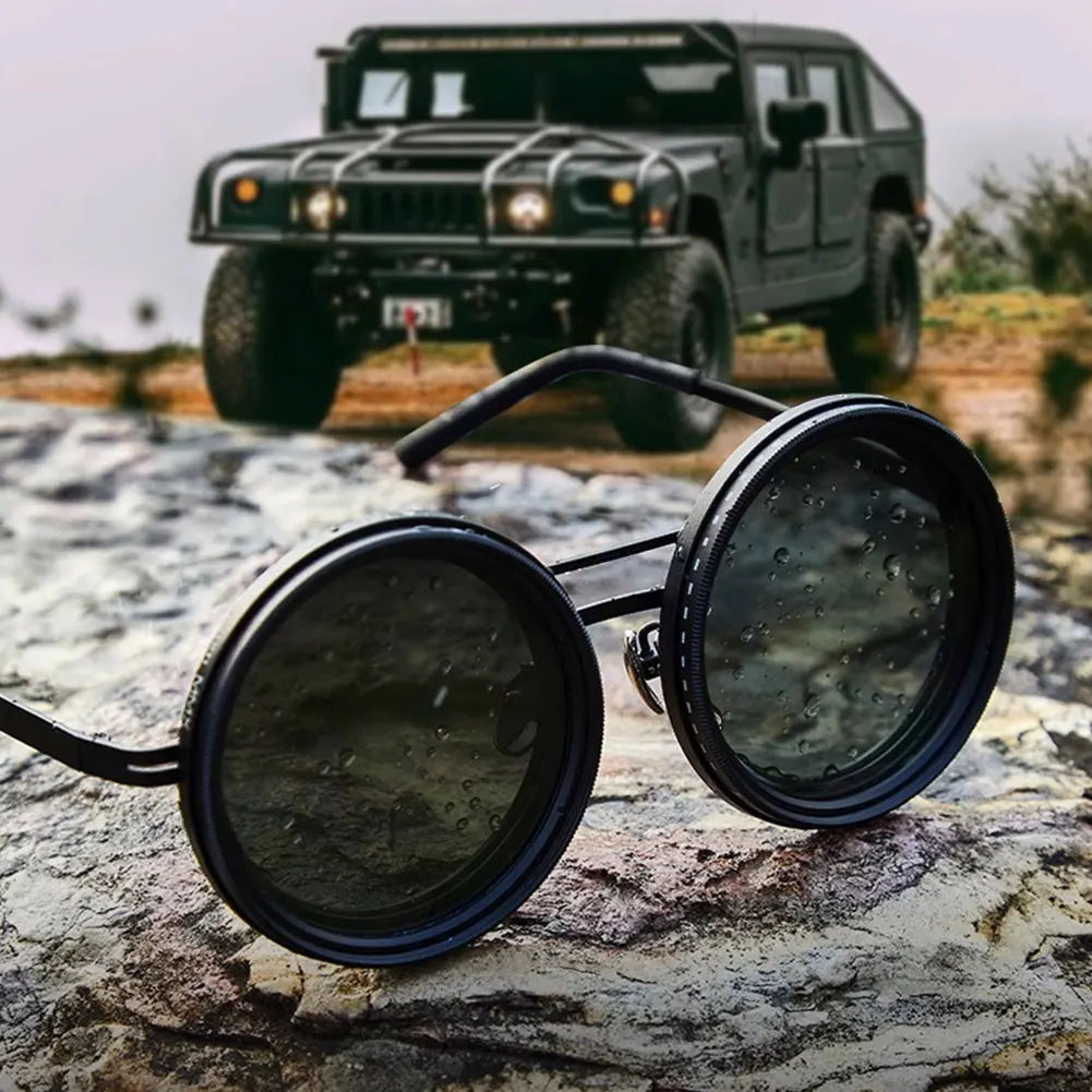 Adjustable 1-9 Sunglasses with ND Filter, Round Lenses, Polarized for Fishing