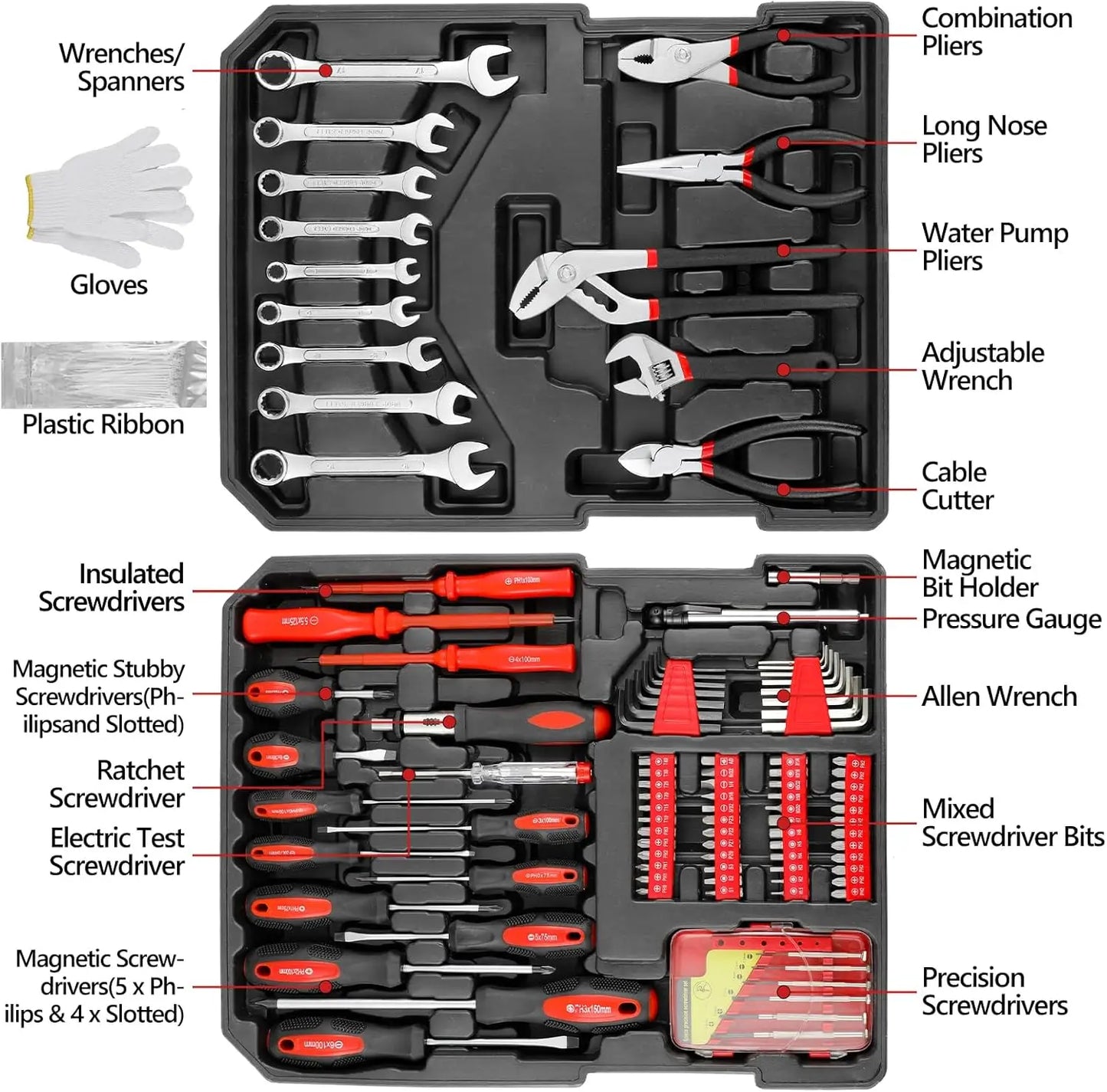 799pcs Mechanic Tool Set Home Repair Tool kit Wrenches Socket with Trolley Case Hand Tools for Daily Use Househould Work Repair