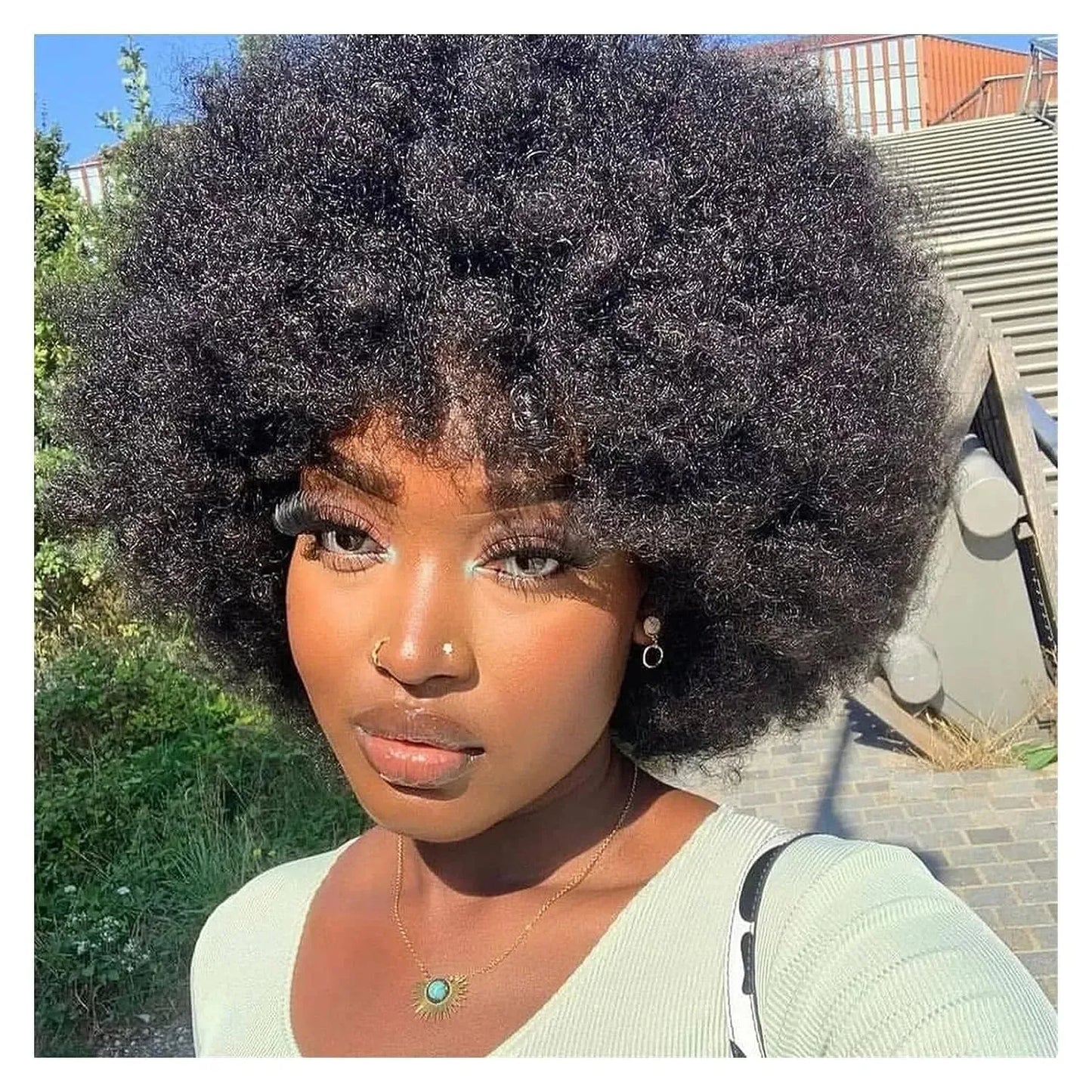 Glue less Afro Kinky Curly Wig, Human Hair, Short Fluffy Curly Wig, Pixie Cut Afro