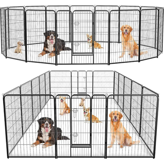Dog Playpen for Indoor, Outdoor, Metal Dog Pen with Door, 16 Panels Pet Fence Pen for Small/Medium/Large Dog,