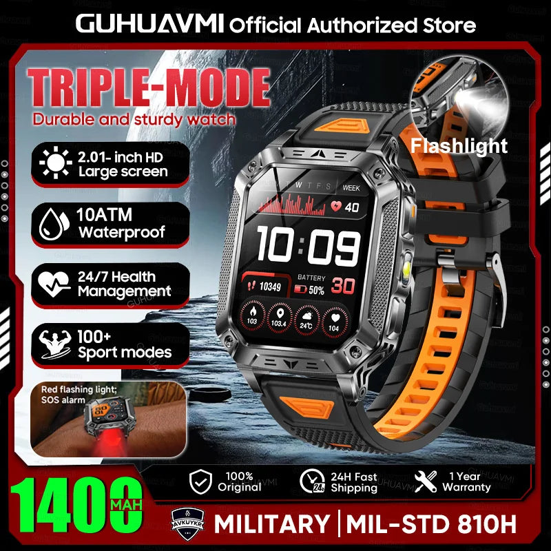 2026 New 1400mAh Battery Smart Watch, Waterproof Call 2.01" AMOLED HD 100+Sports Heart rate Flashlight Smart Watch
