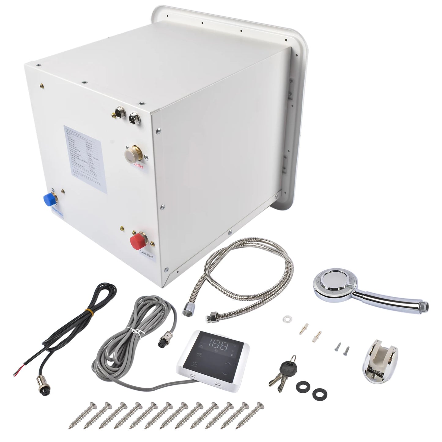 White/Black RV Tankless Instant Water Heater Propane Gas 15x15 in 12V 42000 BTU w/Controller