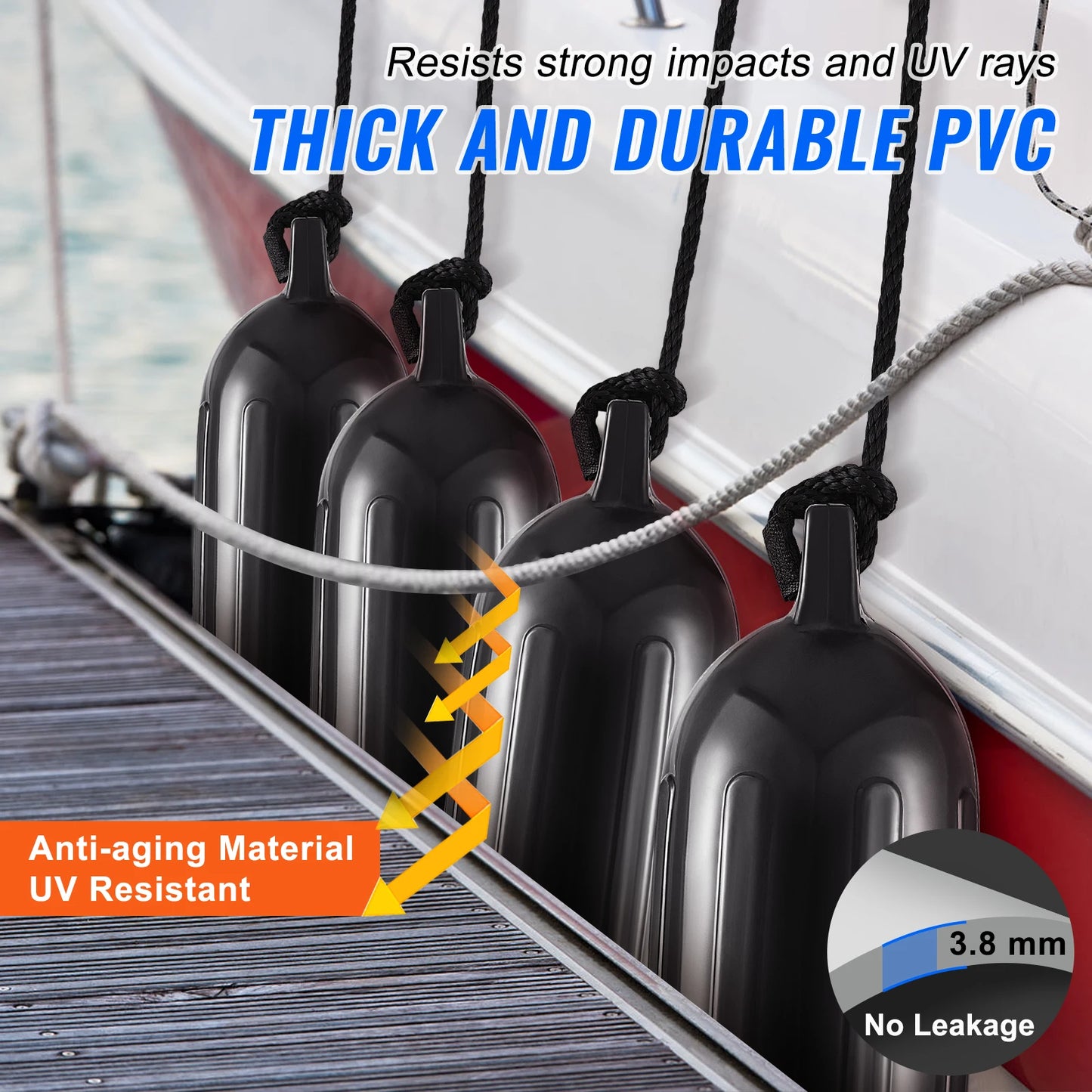 Inflatable Ribbed Fender with Center Holes, Marine Boat Dock Fender Bumper, with Air Pump 4 Needles 4 Ropes & Storage Bag