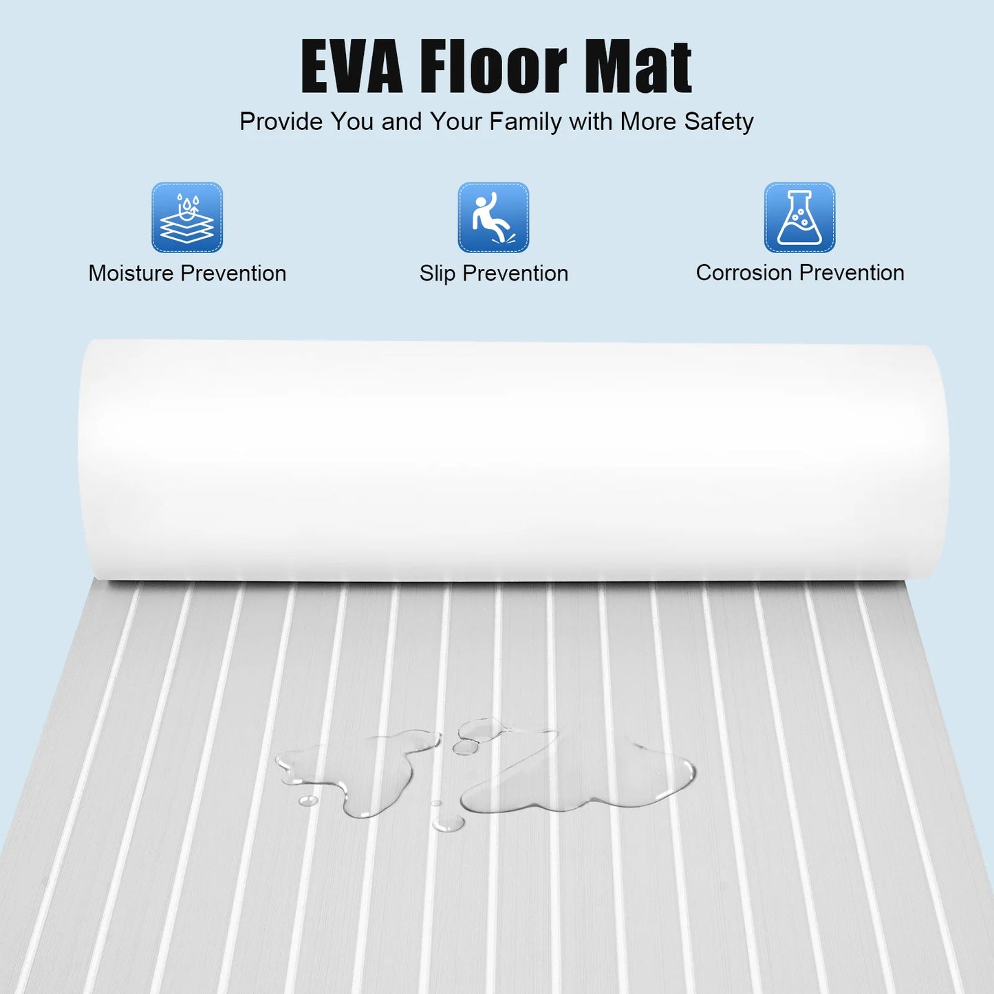 94.5" x 35"  EVA RV Non-Slip Mat For Boat Floor, Light Gray, White