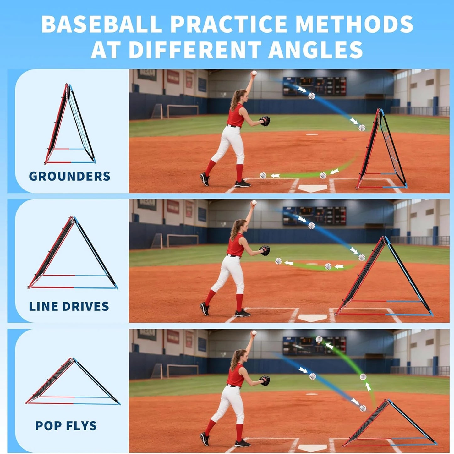 Baseball Rebounder Net, 12-Angle Pitching Net with Pocket Net, Softball & Baseball Training Equipment