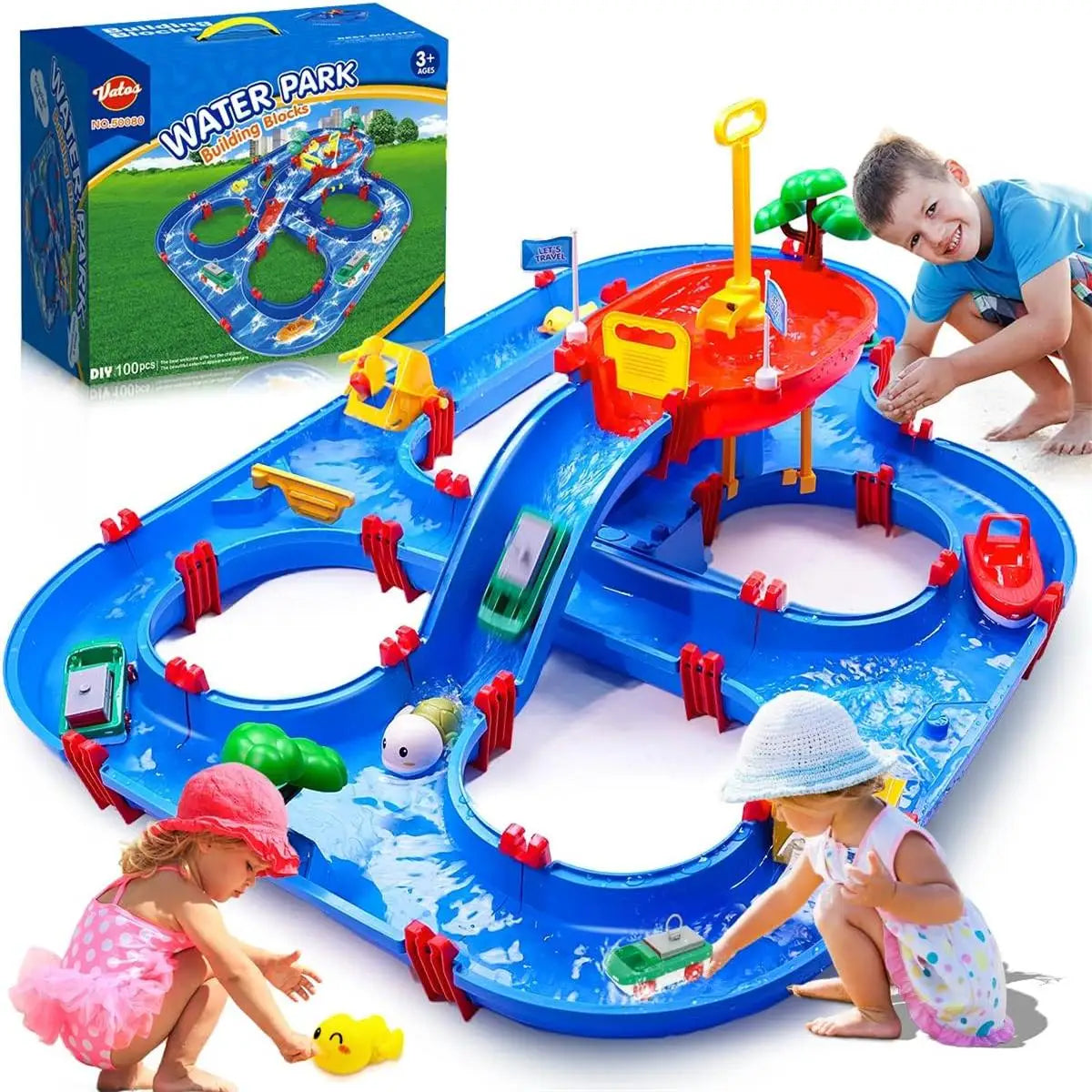 Kids Outdoor Water Table, 2-Tier Toddlers Water Table Playset. Pool Toy with Pump