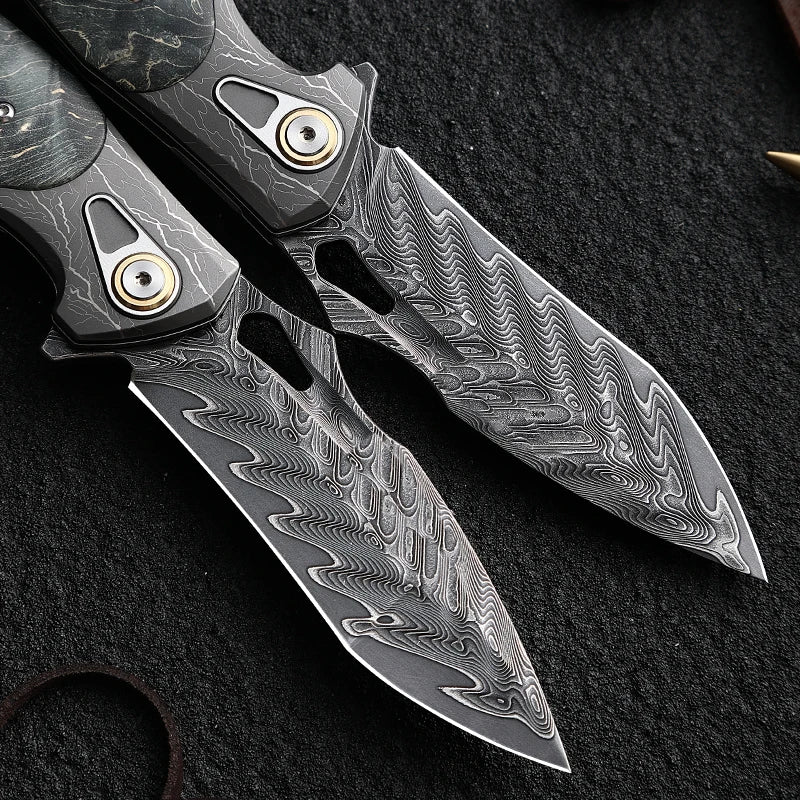 Faca dobrável para homem de alta qualidade, canivete de aço de Damasco, EDC Camping Hunting, Faca de aventura de alpinismo