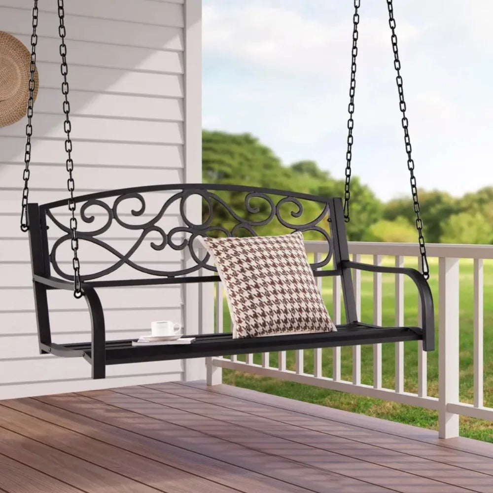Outdoor Hanging Slat Metal Patio Porch Swing, Bronze Color Antique Style Overall Dimensions: 52"(L) x 21"(W) x 19"(H) Seat: