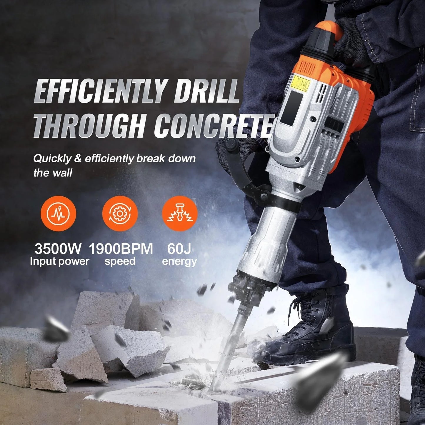 Demolition Jack Hammer, 1500W/2200W/3500W Concrete Breaker, Heavy Duty Electric Jack Hammer 2/4pcs Chisel