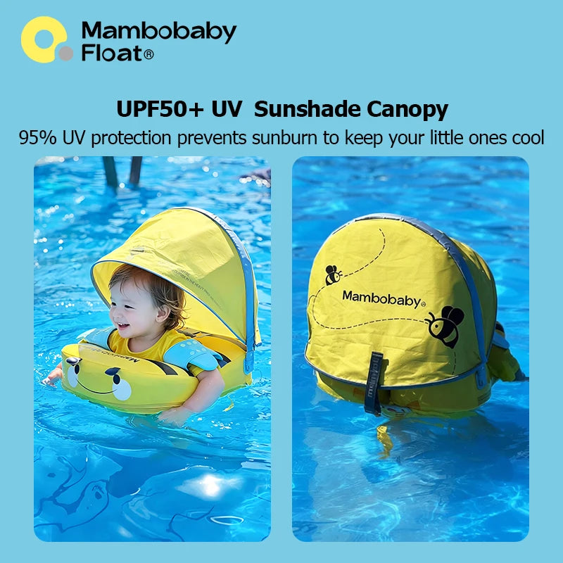 Baby Float with Crotch Support, 98% UV Protection Canopy. Skin-friendly Baby Swim Ring Pool Float