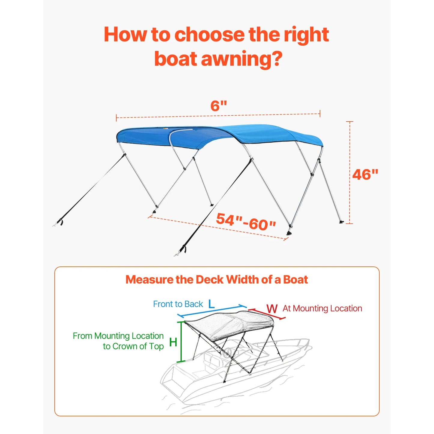 3 Bow Boat Bimini Tops, 600D Polyester Canopy with Aluminum Alloy Frame, Waterproof & Sun Shade Awning Canopy Fit for Boat
