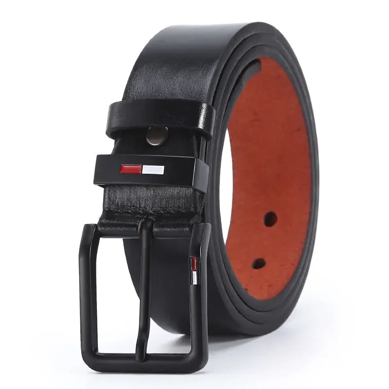 Men's Leather Alloy Pin Square Buckle Belt. Black, Coffee, Brown