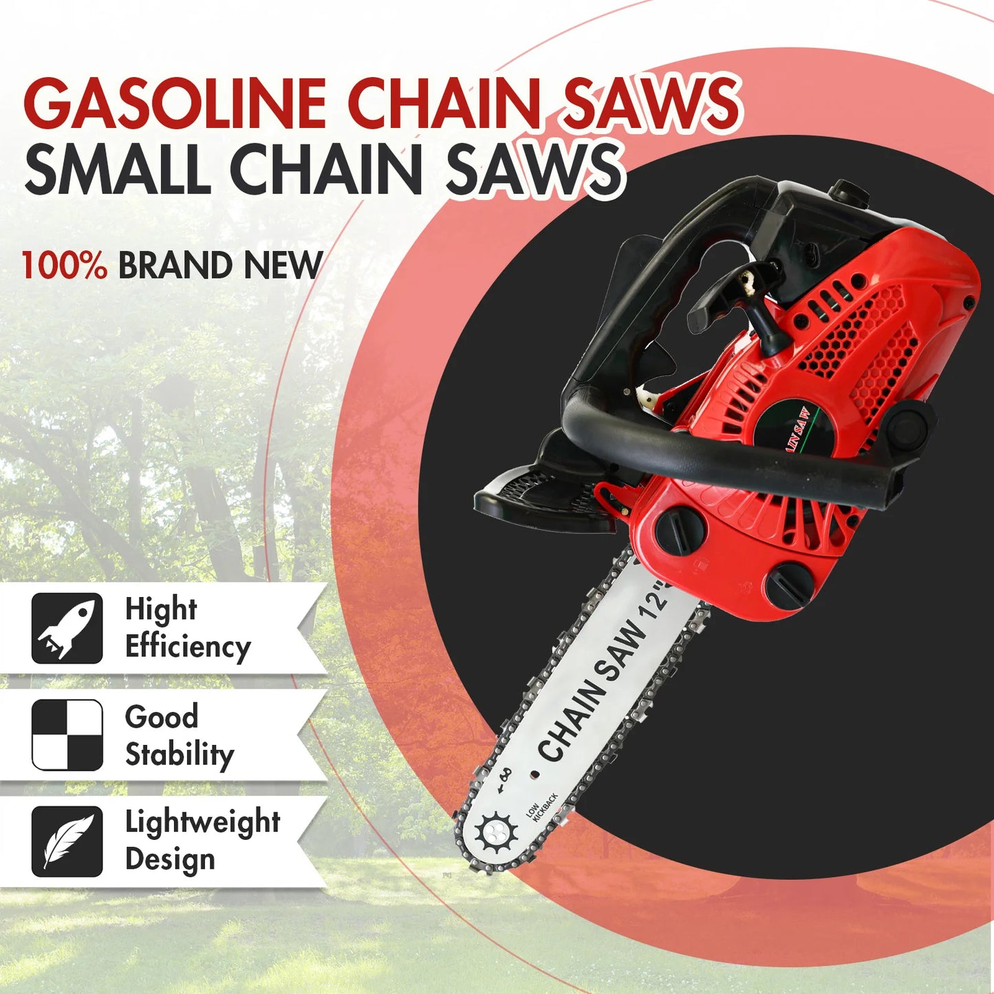 12 Inch Cordless Chainsaw, Gasoline, Lightweight Portable Electric, 1000W 25.4 CC Woodworking for Tree Wood Branch Cutting Farm