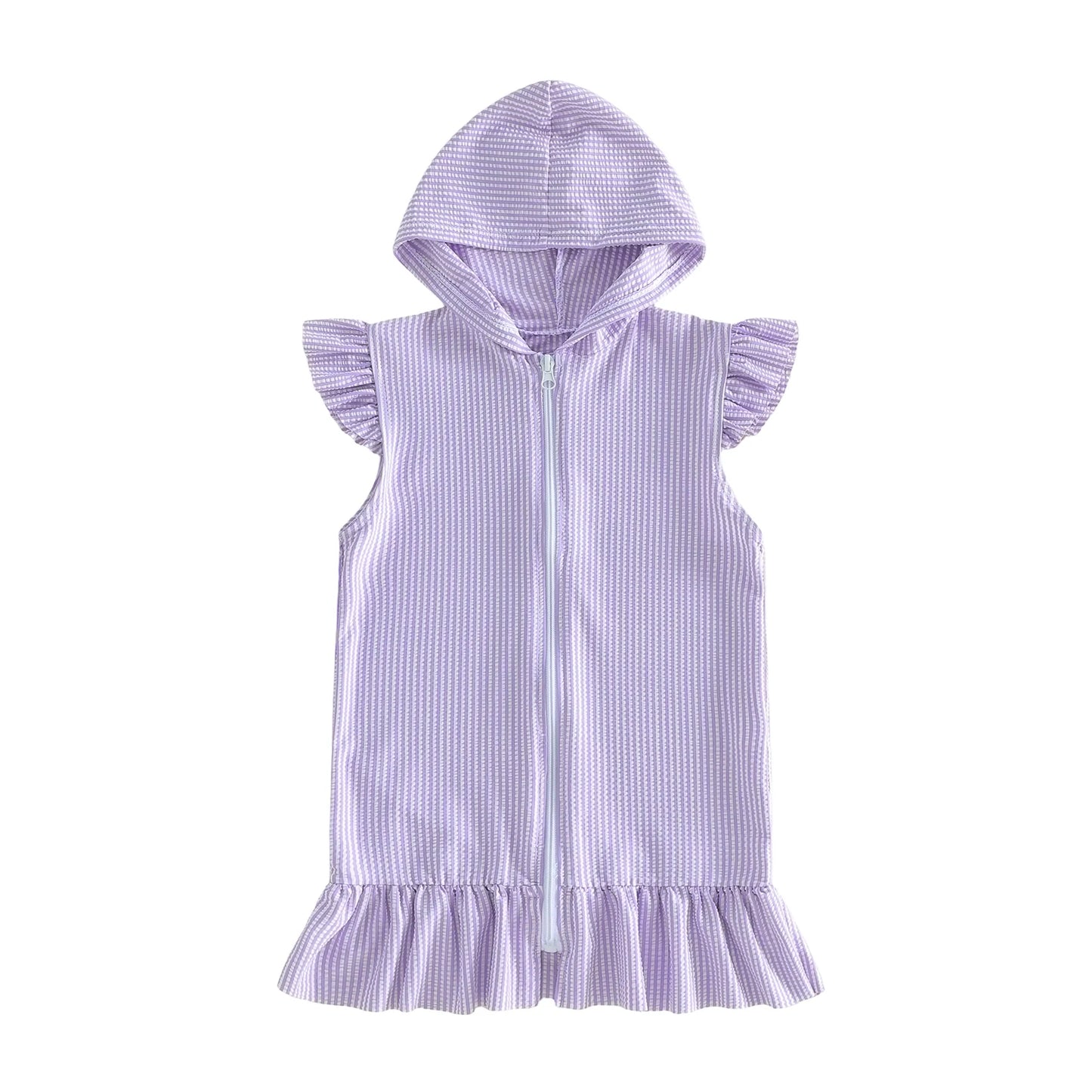 Striped Hooded Terry Cloth Swim Cover Up with Flying Sleeves for Little Girls - Perfect Bathing Suit Wrap for Pool or Beach