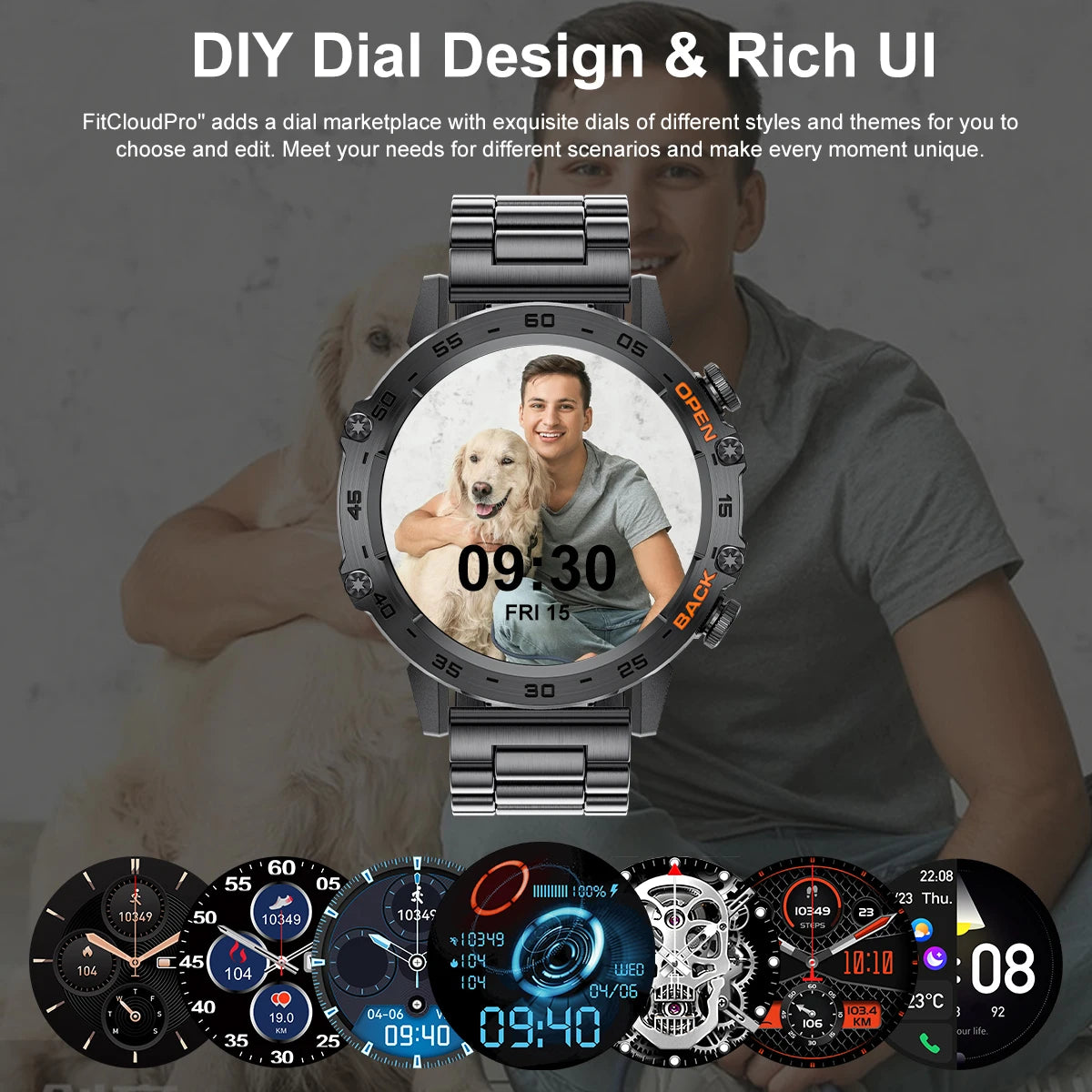 Outdoor Sports Smart Watch, Men HD Screen, Heart Rate, Bluetooth Call, IP68 Waterproof