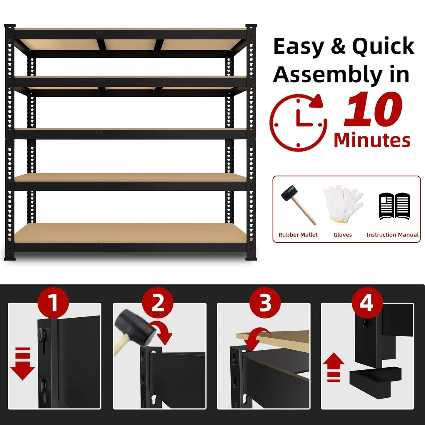 48" W Metal Garage Shelving 5-Tier Adjustable Heavy Duty Storage Unit for Warehouse Pantry Closet Kitchen, Customized