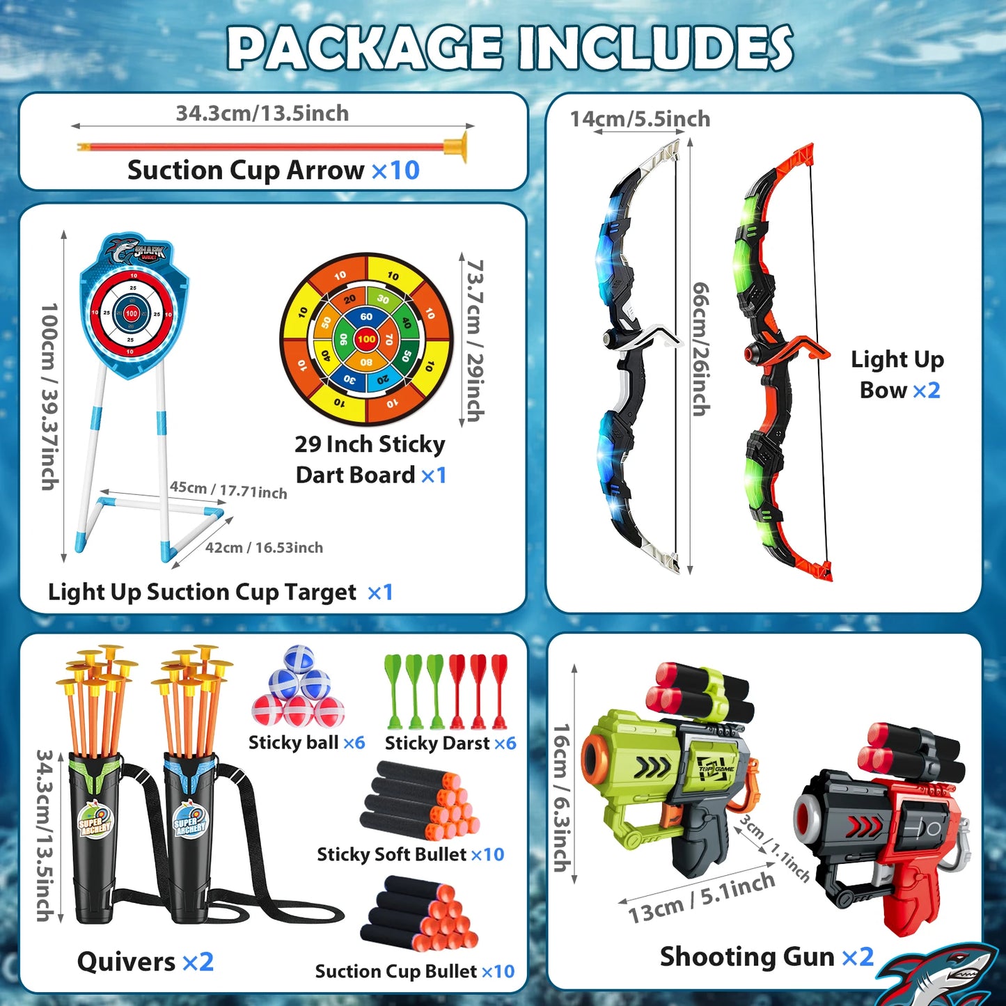 Night-Light Bow Arrow plus pistol Toy For Kids, Archery Stand Target Board Indoor Outdoor Game