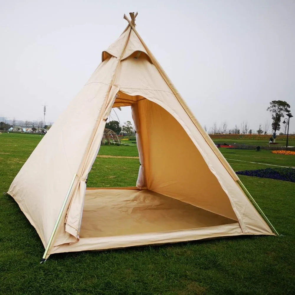 Free Space Outdoor 100% Cotton Canvas Waterproof Pyramid-Shaped Camping Tent, Beige color