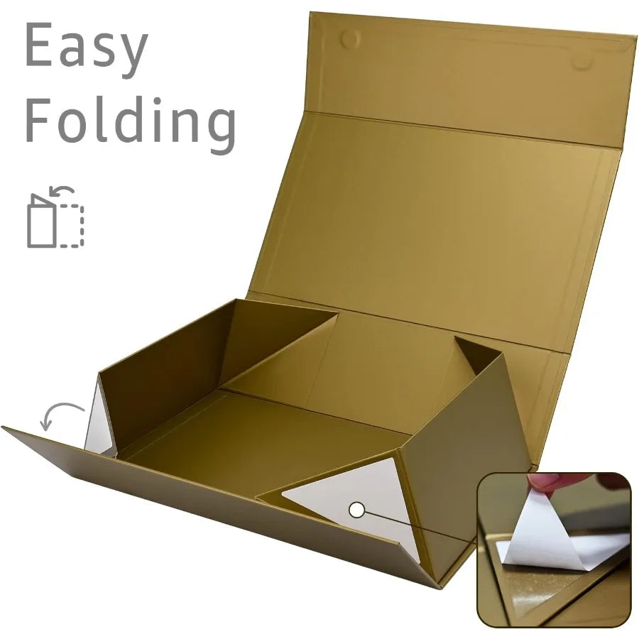 Magnetic Gift Boxes 5 Pack 13.85 x 8.35 x 4.45 Inch Rectangle Collapsible Boxes with Lids and Ribbon Shredded Paper Filler Gift