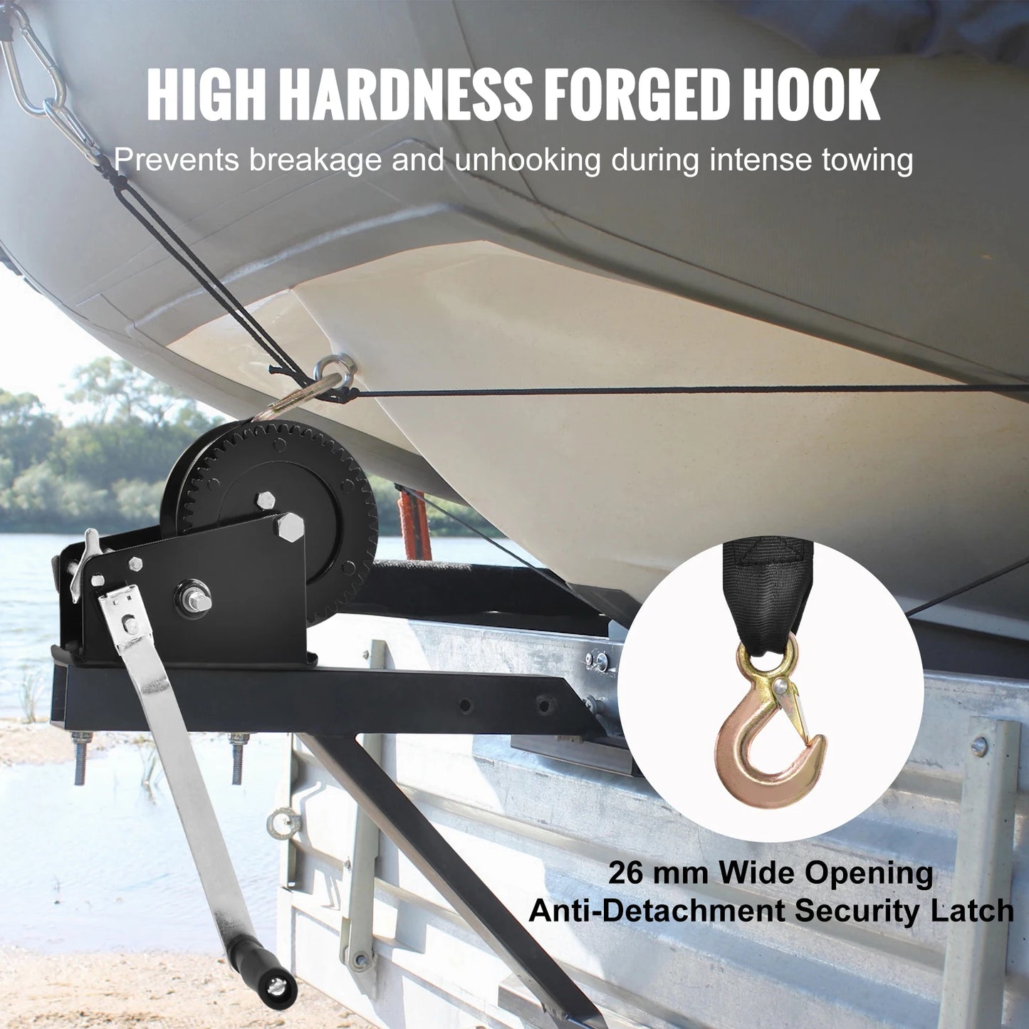 Hand Winch Boat Trailer, Heavy Duty  Polyester Strap and Two-Way Ratchet Manual Operated Hand Crank