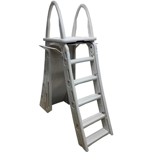 Confer Plastics 7200 Roll Guard 48" to 56" Adjustable A Frame Safety Ladder for Outdoor Patio Swimming Pool Platform Ladder
