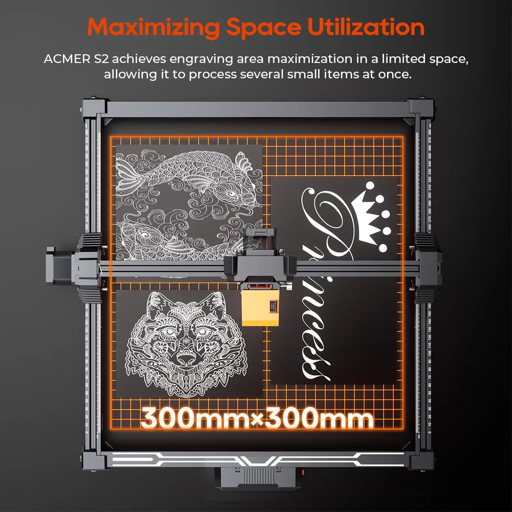 12W 7W 4W Laser Engraver and Cutting Machine Tool, CNC Working Area 300*300mm for Engravable Plywood Acrylic Leather