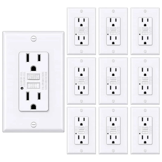 GFCI Outlet 15 Amp, GFI with LED Indicator, Ground Fault Circuit Interrupter. 10 Pack