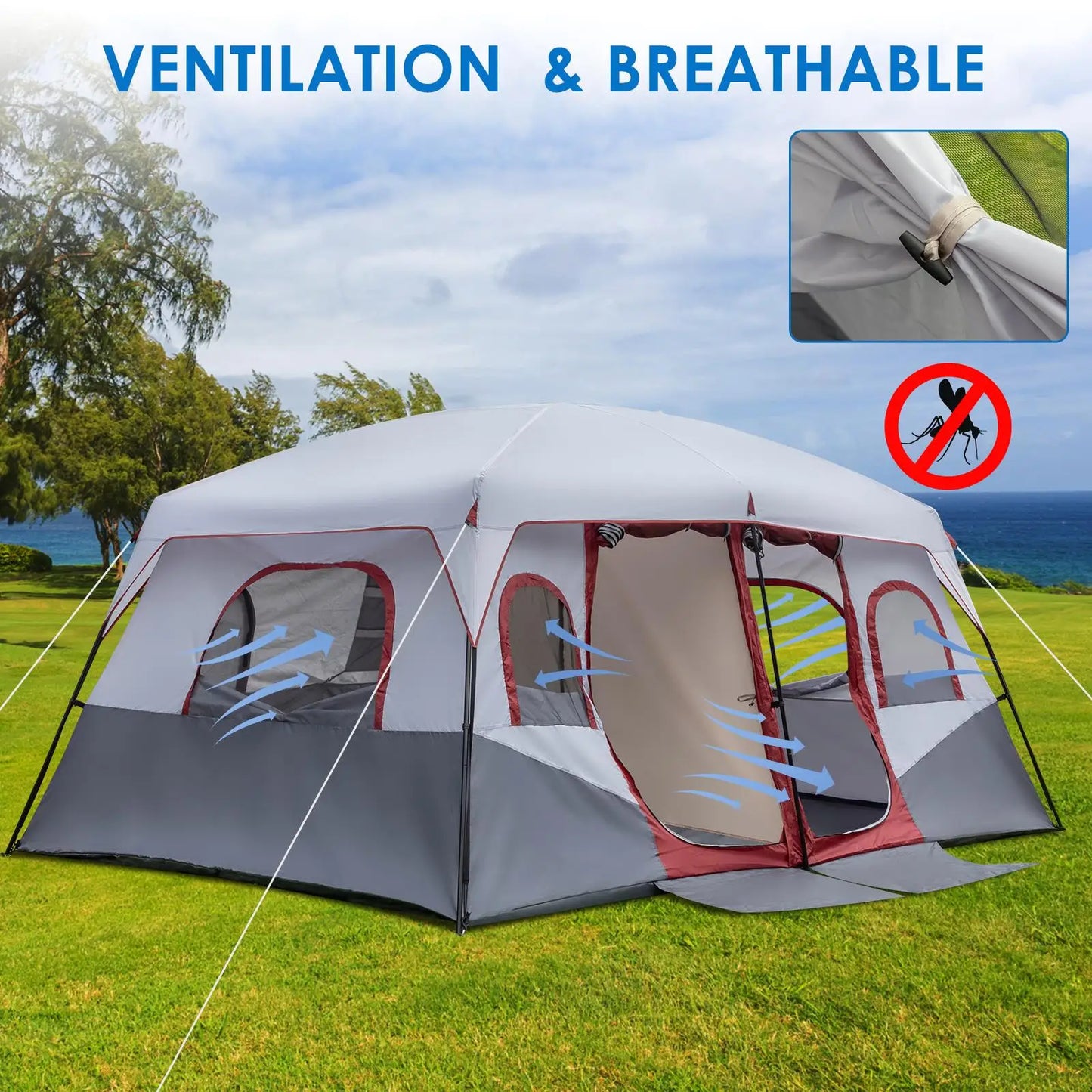 Family Cabin Tent - Spacious 2 Room for camping Tent with Storage Pockets & Accessories