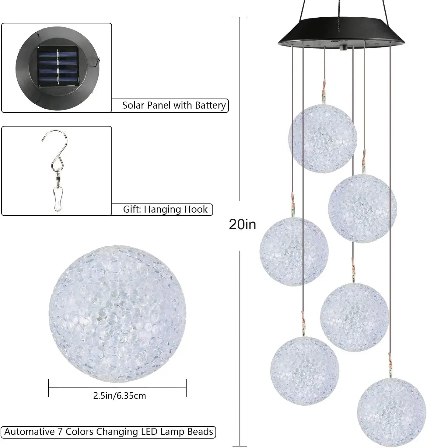 Solar powered wind chimes, color changing, LED decorative