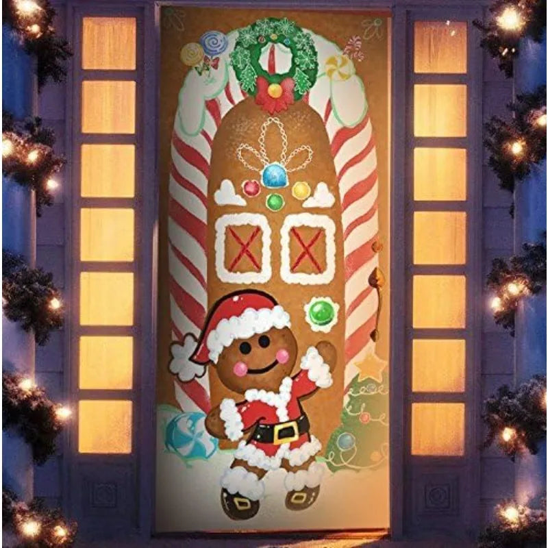 Christmas Gingerbread Door Cover, Window Banner, Holiday House Decoration