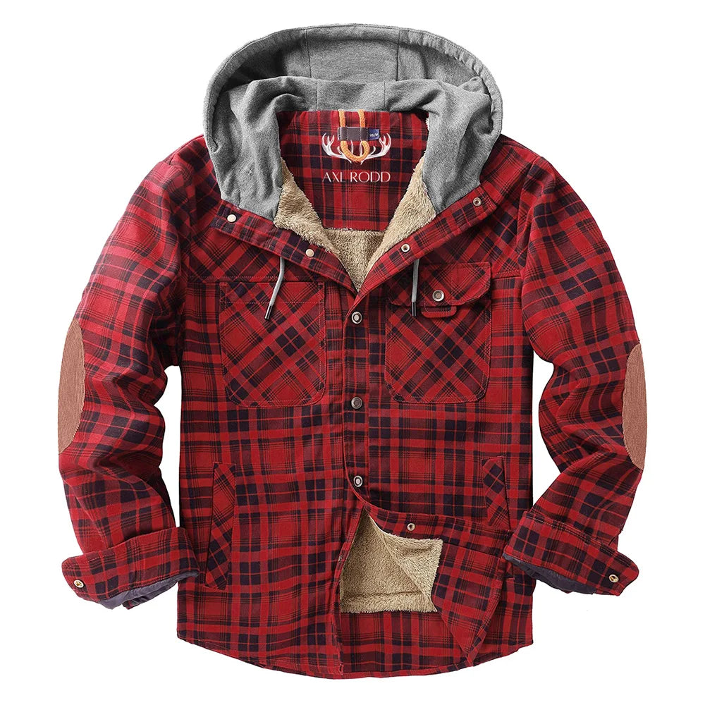 Men's Jackets Winter Hooded Warm Plaid Work Flannel Snap Sherpa Lined