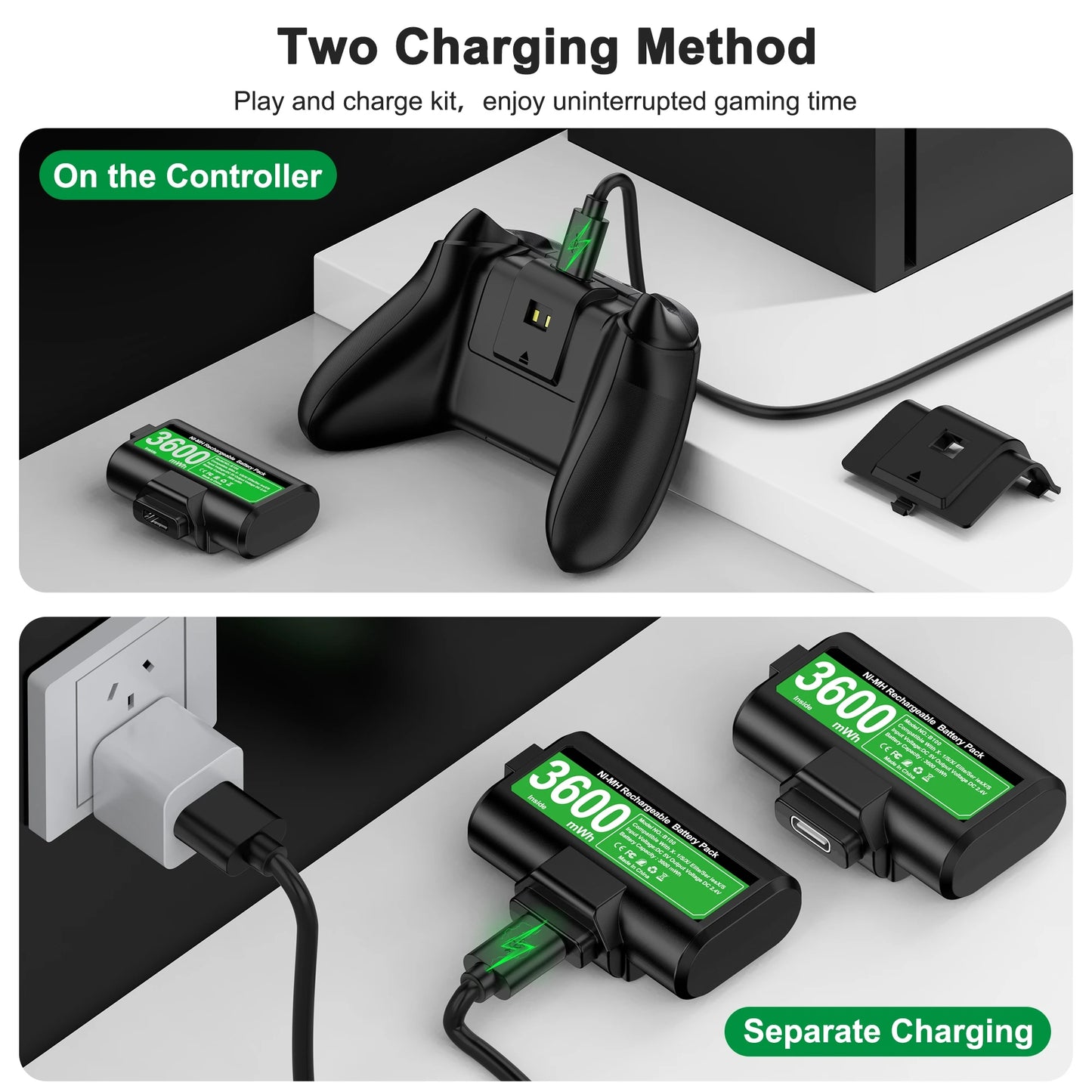 Rechargeable 2x4800mwh Battery Packs For Xbox Series X/S ＆ Xbox, with Charging Cable