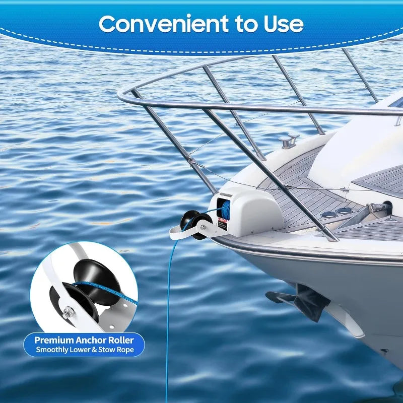 12V Electric Boat Anchor Winch with Remote Control for Anchor 45LB Automatic Anchor Winch with 100Ft Anchor Rope for Boats