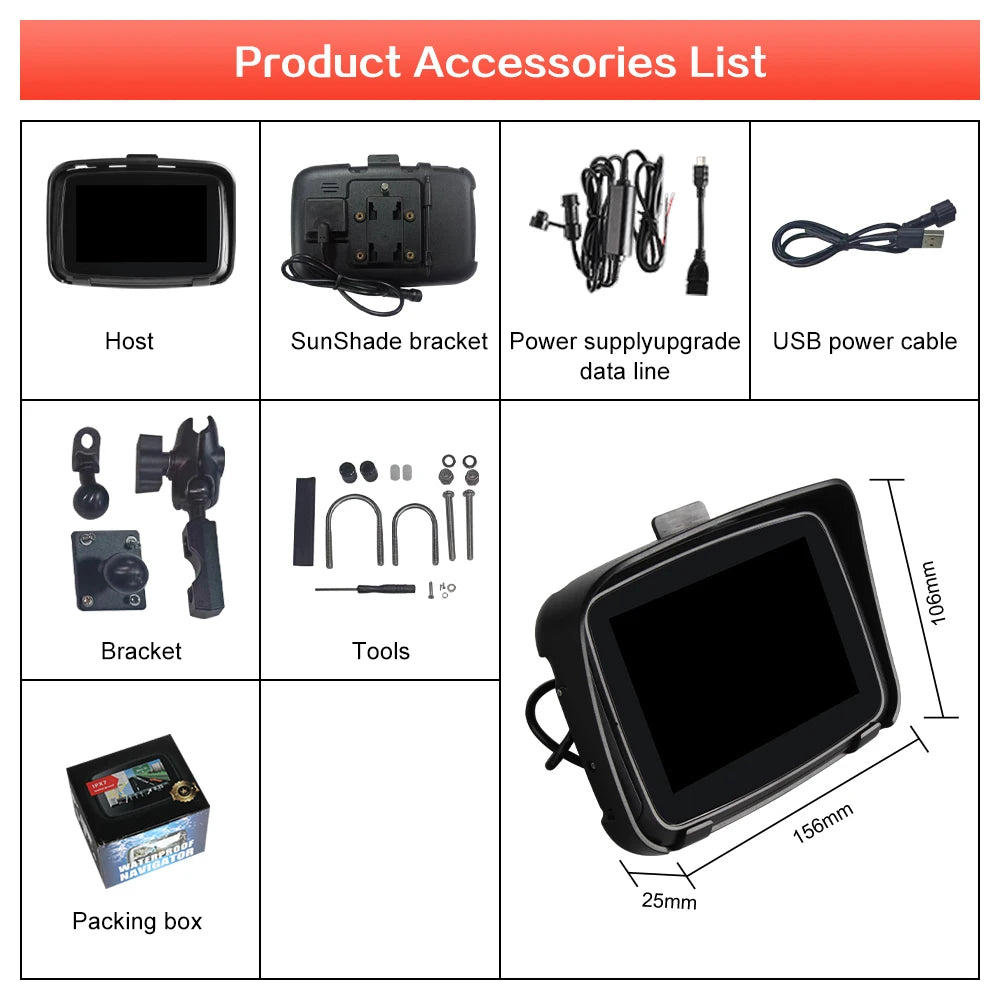 ROAD TOP Waterproof Outdoor Wireless Android Monitor for Motorcycle Navigation, Bluetooth