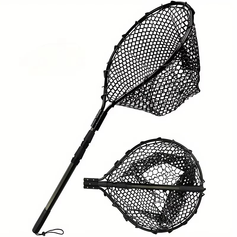 Ackibbik 1pc Fishing Net Rubber Landing Net Large for Saltwater Duty Big Kayak Folding Retractable Fishing Net Long Handle