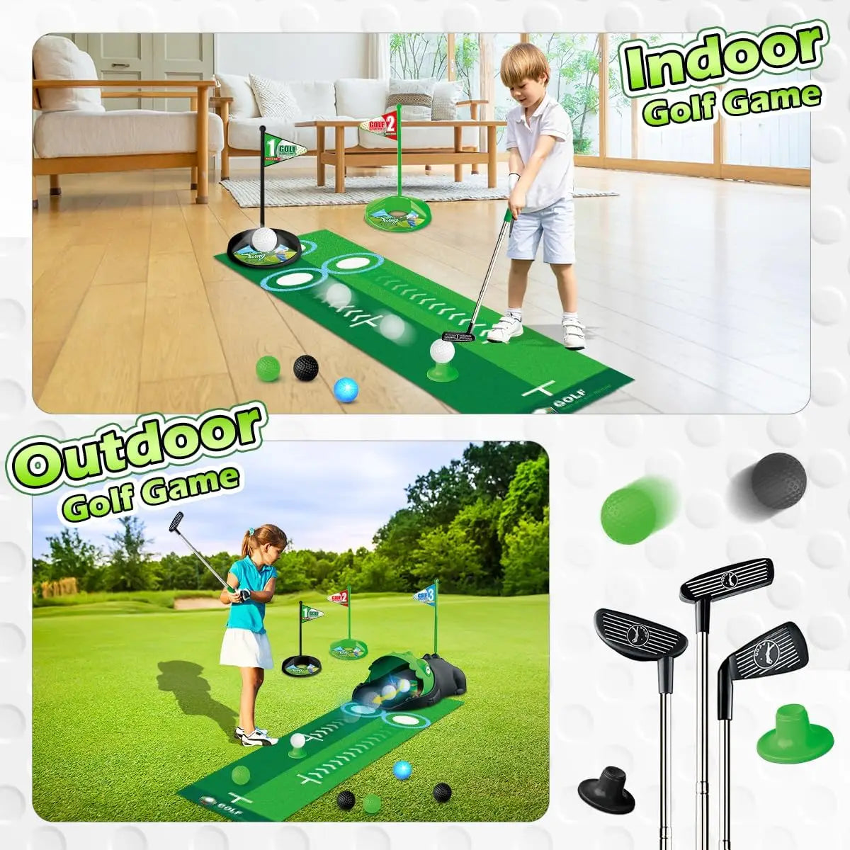 Kids Toy Golf Set Auto Returner, Night Light Mini Golf Game. Indoor, Outdoor Sports