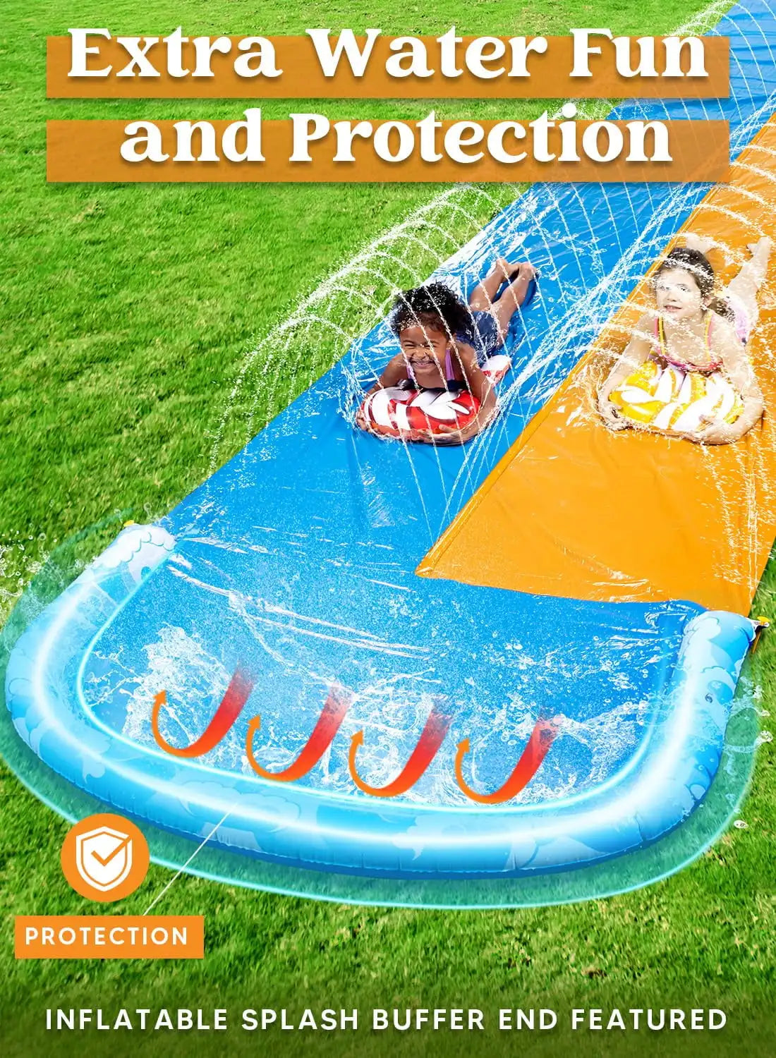 22.5ft Water Slide and 2 Bodyboards. Lawn Backyard Waterslide Water Toy with Built in Sprinkler for Kids Outdoor Water Fun
