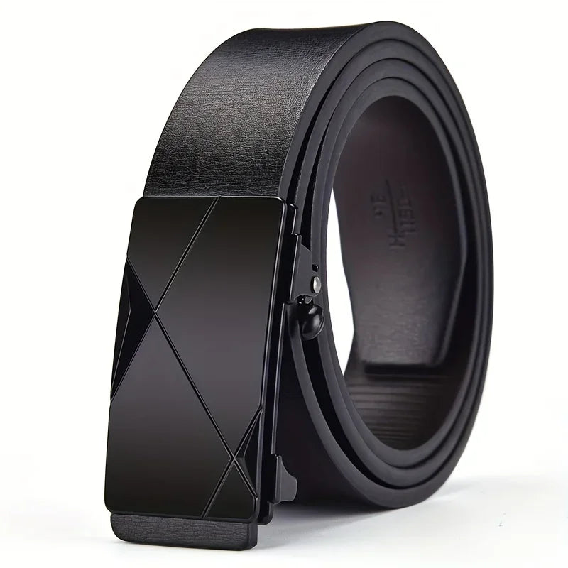 Men's Leather Belt, Black. Metal Rachet Buckle
